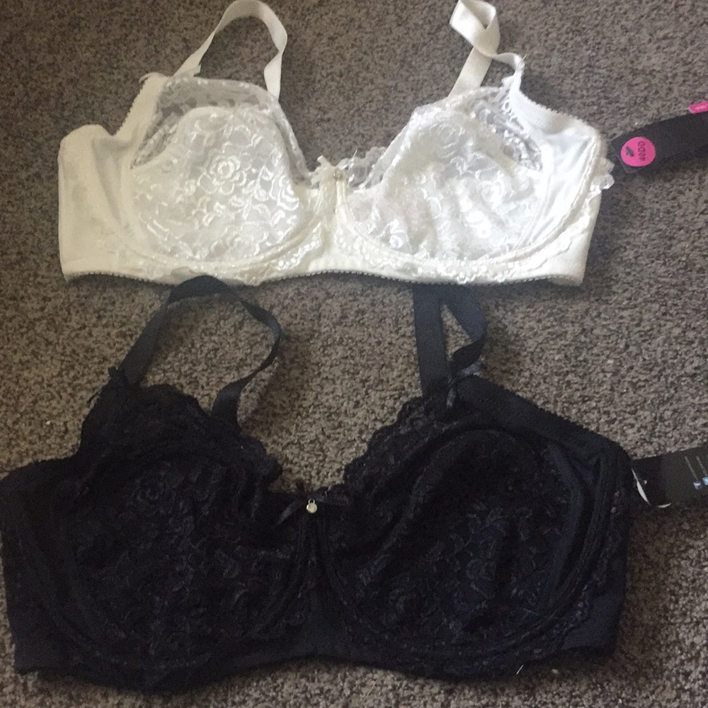 NWT two ivory and black semi sheer lace bras